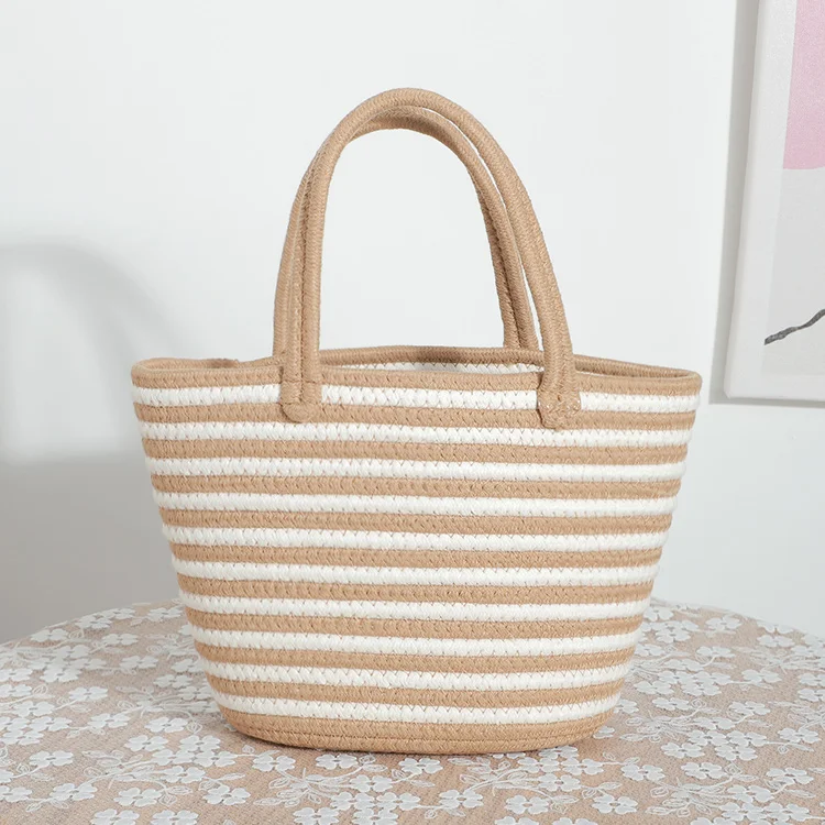 Wholesale Cotton Rope Woven Handbag Crochet Summer Beach Tote basket Vacation Basket Knitting Thread Storage Bucket Bag