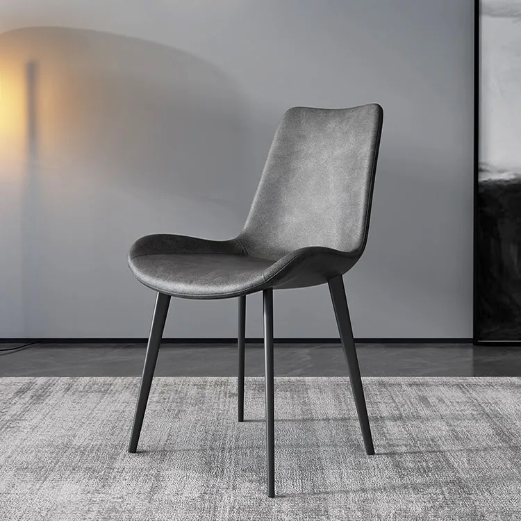 Hotel sale Nordic dining chair home dining room furniture leather upholstered dining chair with black metal leg