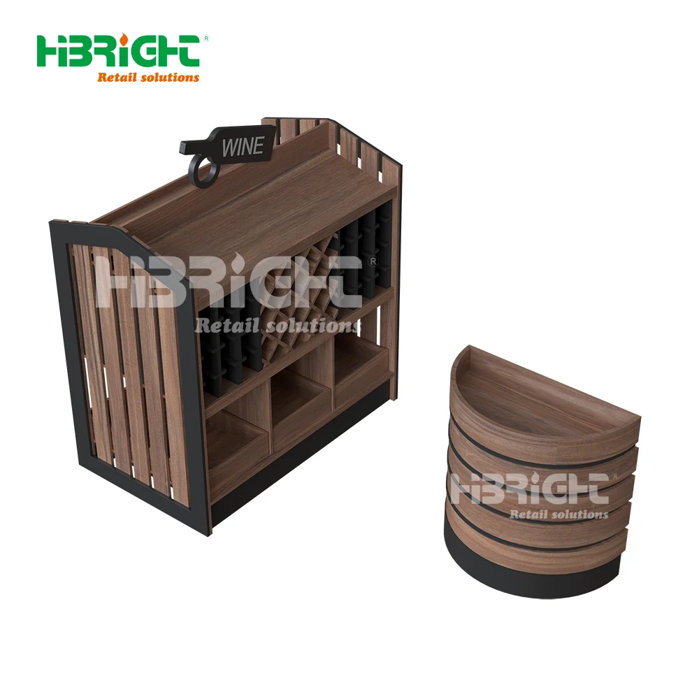 Wooden Eco-friendly Wine Storage Display Supermarket Shelf Rack