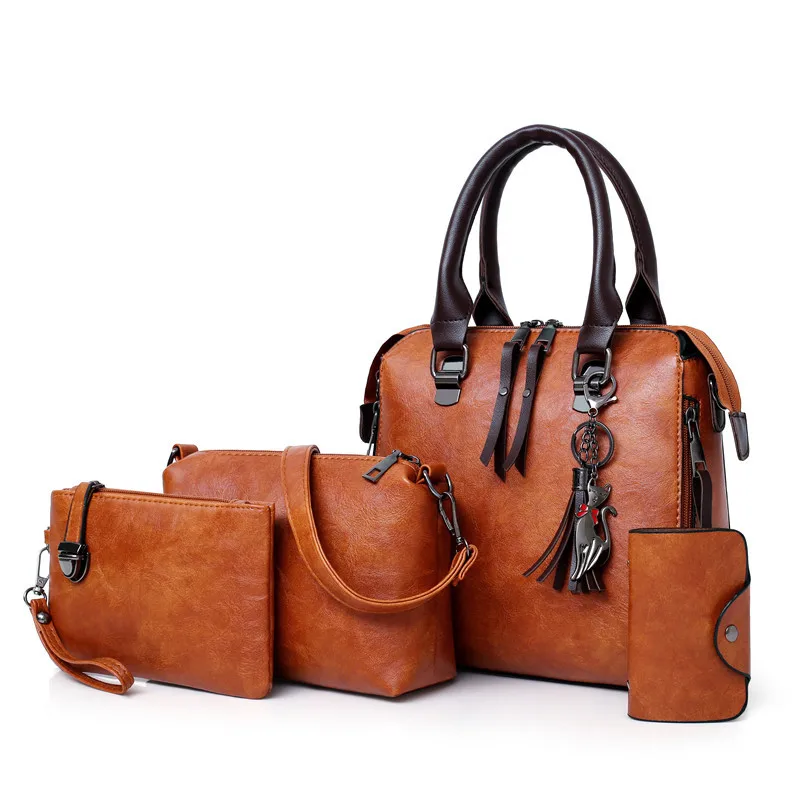 
Ladies High Quality Leather Shoulder Messenger Bag Tote Bag 4pcs/Set Women Composite Bag 