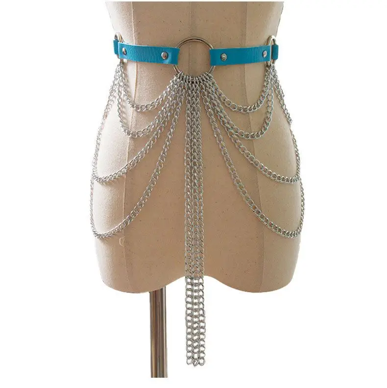 Party Rave Waist Jewelry Body Accessories Black Body Chains Punk Leather Waist Chain Belt for Women and Girls