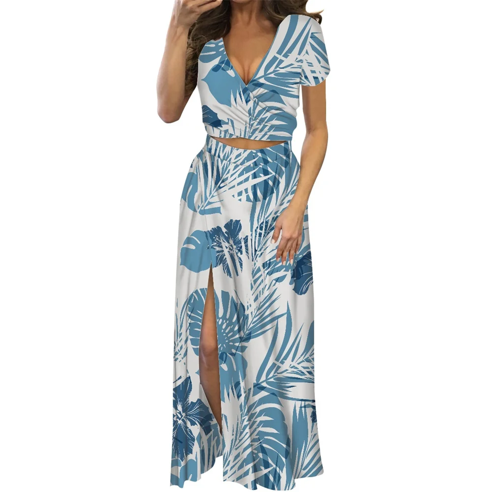 Wholesale Prices Bohemian Boho Hawaiian Monster Leaves Print Suit Dress Customize On Demand Plus Size Casual Split Side Dresses