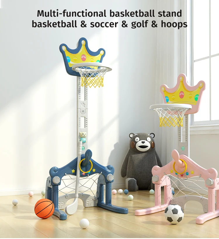 MIGO Bear Portable Children Mini Kids Basketball Goals Hoop Stand Adjustable Height Baby Play Indoor Basketball Hoop Outdoor Toy