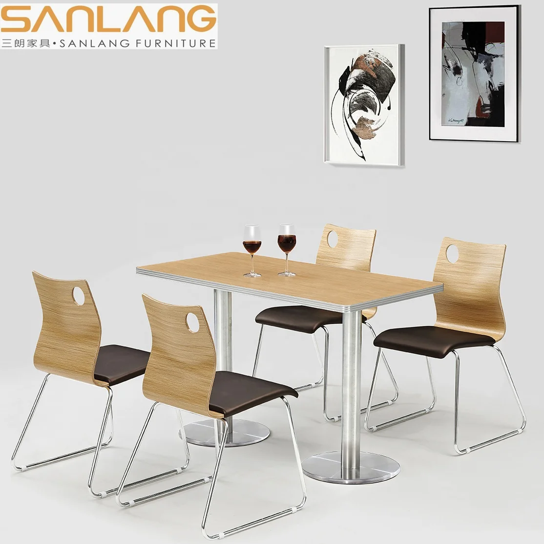 Northern Europe university dinning hall round metal table basse project marbre blanc coffee desk metal legs wood dining table