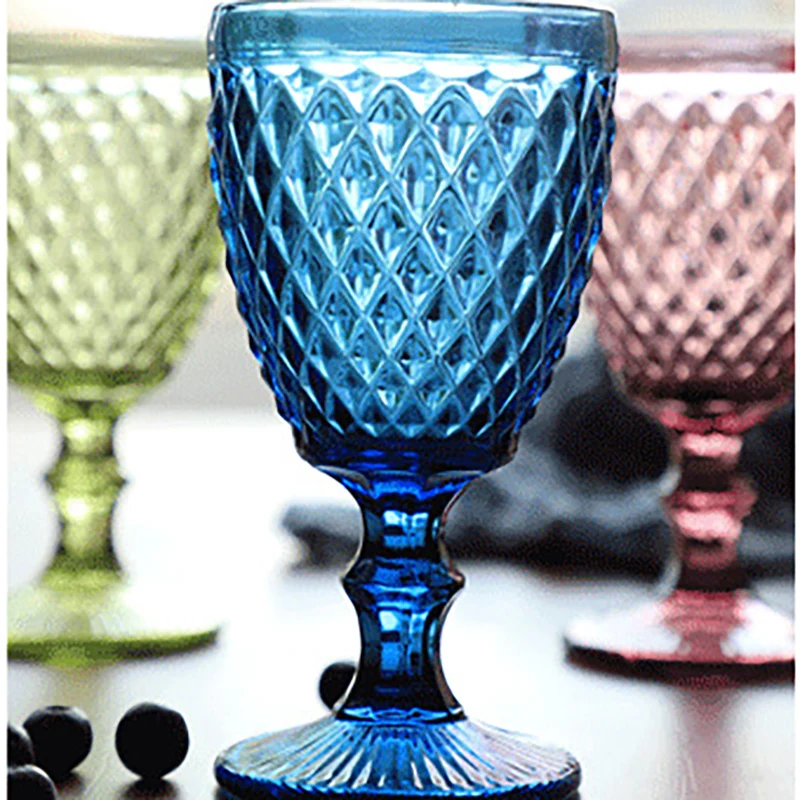 Diamond Embossed Glass Water Cup European-style Color Goblet Household Drinking Utensils 7-piece Set Red Wine Glass