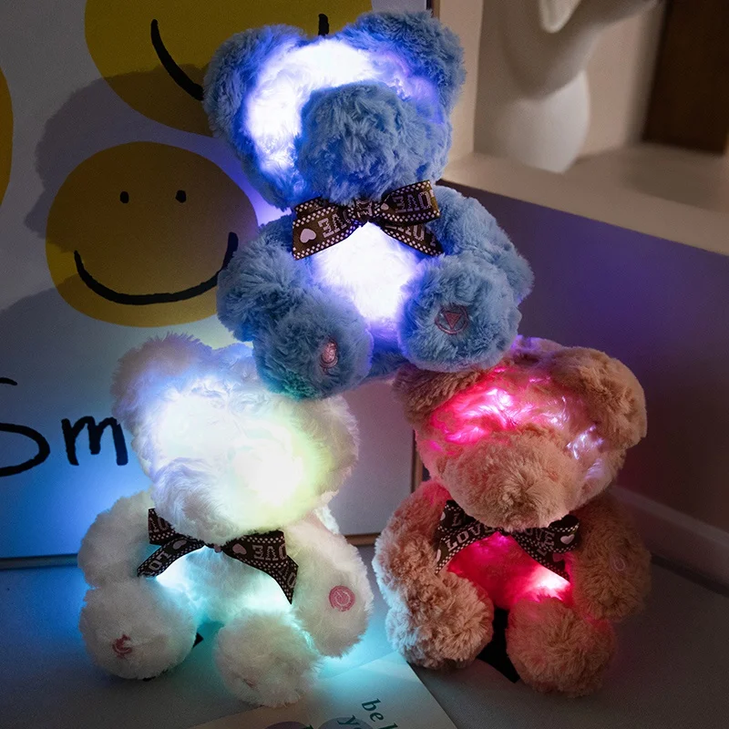 25cm Wholesale Glowing Teddy Bear Plush Toy Electronic Luminous Light Up Led Colorful Bear Stuffed Animal Doll Gift For Kids