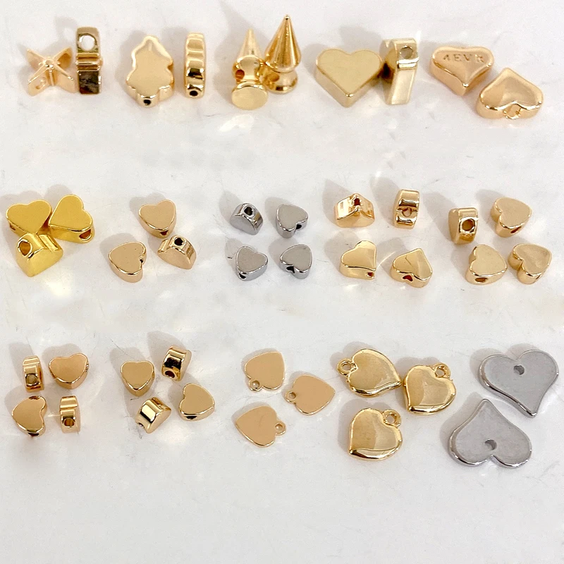 Popular Gold Plated Copper Brass Heart Spacer Beads for Diy Bracelet Jewelry Making