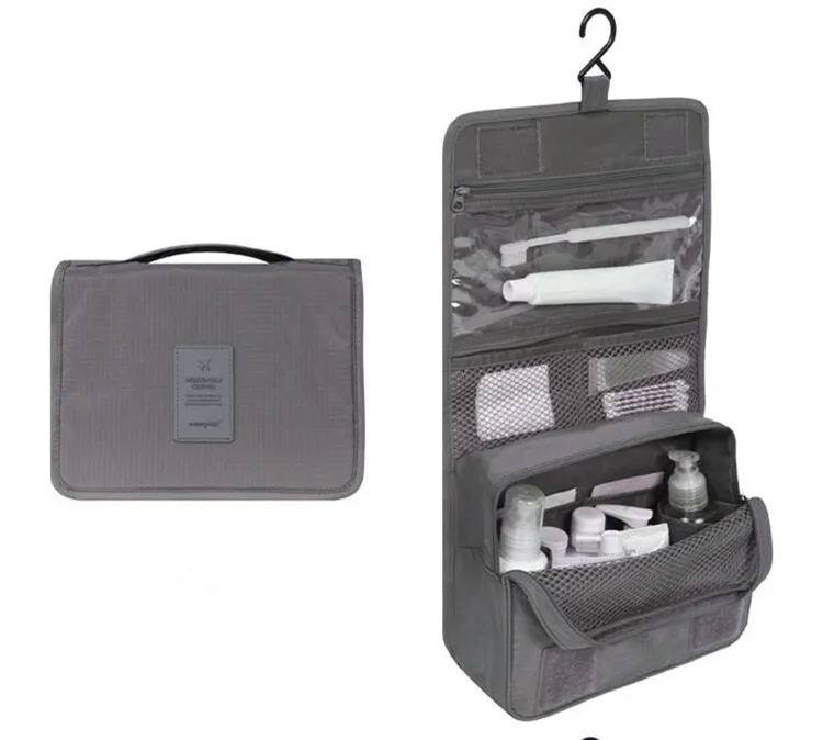 Bathroom Blue Polyester Womens Toilet Blue Small Travel Roll Up Toiletry Insulated Hanger Makeup Brush Belt Pouch Bag