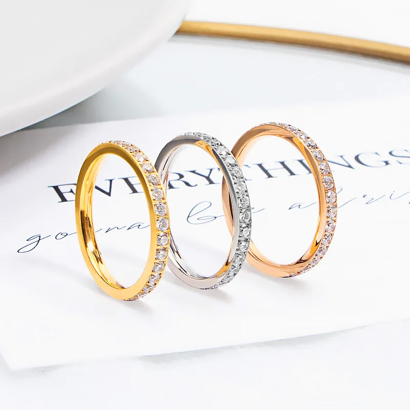 Popular Diamond Ring Full Diamond Ring Titanium Steel Inlaid Zircon Couple Starry Ring Female