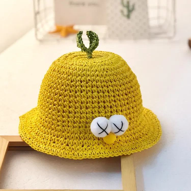 Cute Kids Boy SunHat Straw Bucket Hat Summer Hat