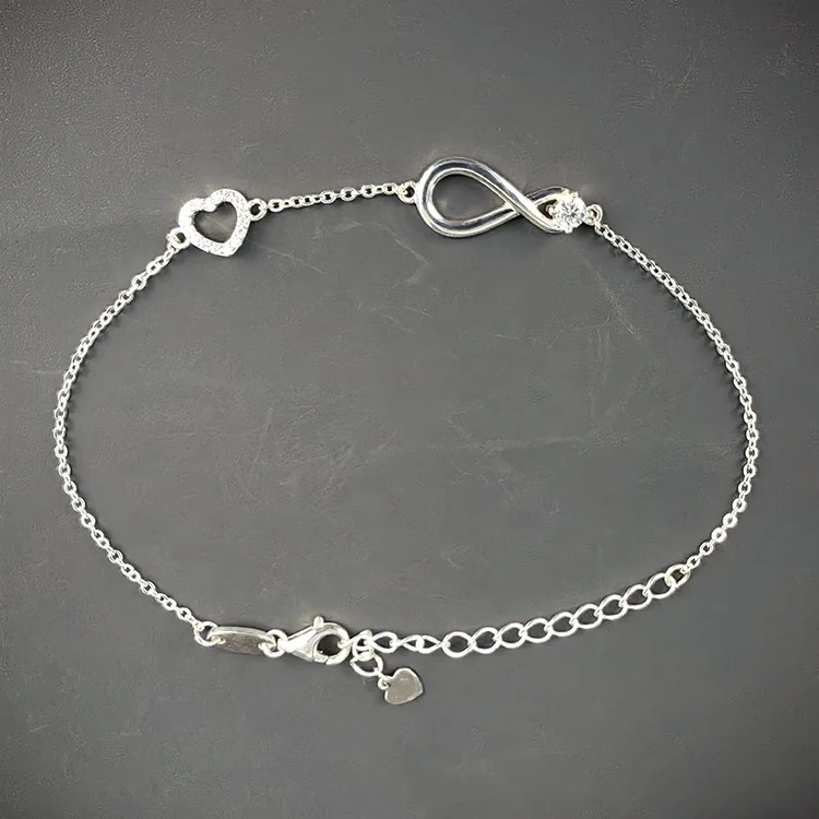 Wholesale Minimalist 925 Silver Heart Number 8 Musk Infinite Symbol VVS Moissanite Bracelet For Women high grade fashion