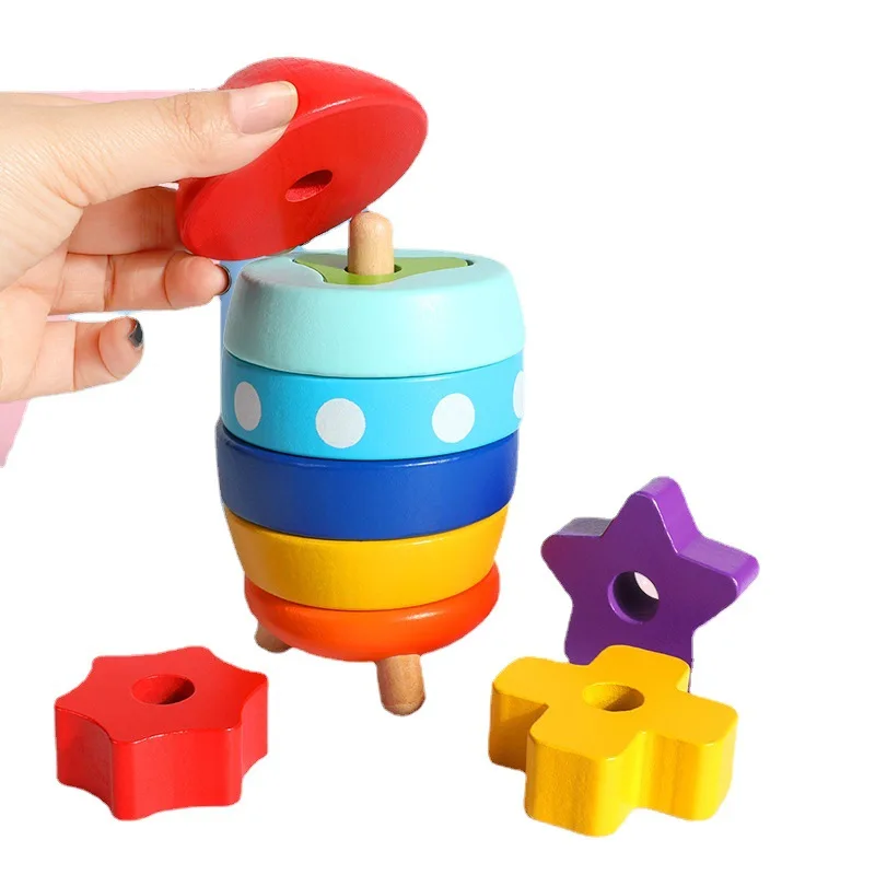 Wooden Rocket Toy Space Rocket Shape Sorting Stacking Toys for Toddler