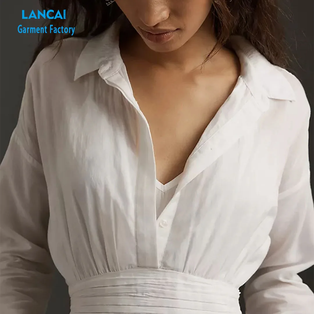 Custom New Style Professional  Button Neck  Mini Dress Sexy Raw In Hem Women Dress