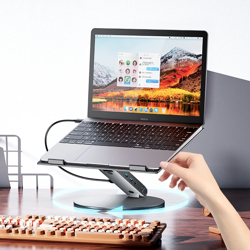 OEM Acceptable Metal Phone Holder Aluminum USB Hub 3.0, Adjustable Height Desk Stands Laptop Stand