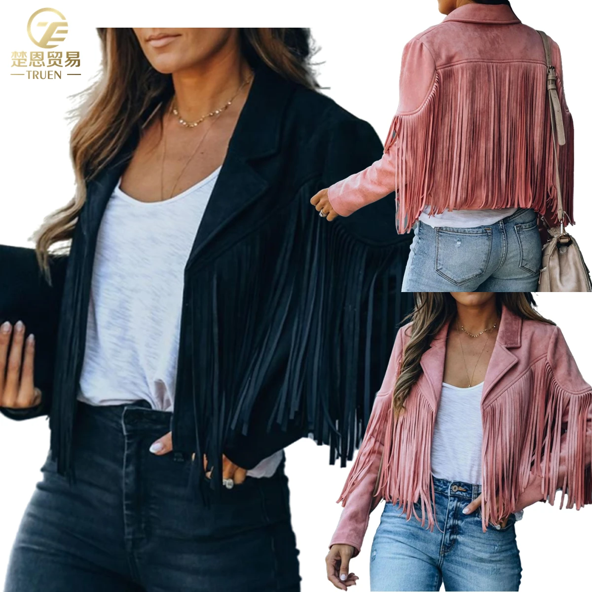 2021 fashion Faux Suede Jacket Womens Motorcycle Lapel Handsome Jacket Fall Ladies Solid Fringe Short Coat Women Jackets Thin