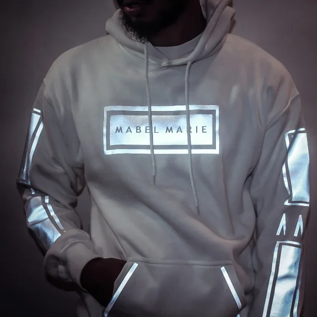 Streetwear 100 % Cotton  Men Reflective Logo Glow In The Dark Hoodie