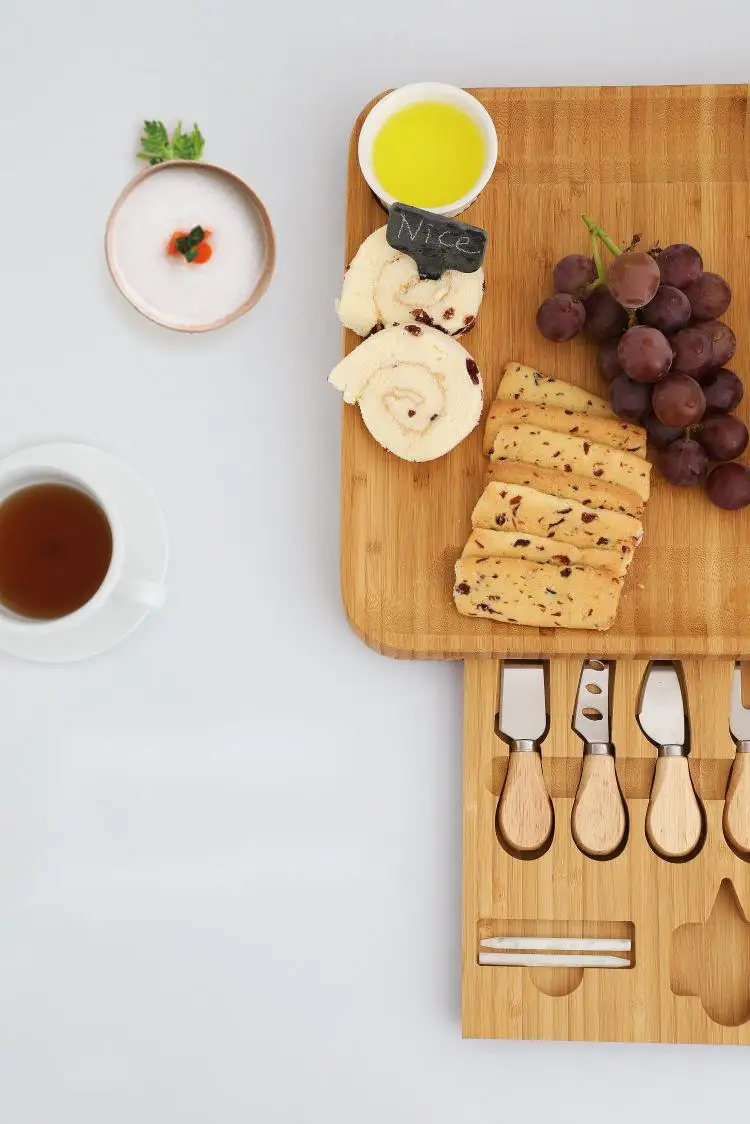 Cheesetray Bamboo Round Cheese Cutting Board Set Pastry Cheese Server Plate Bamboo Steak Tableware Slate Cheese Plate Board