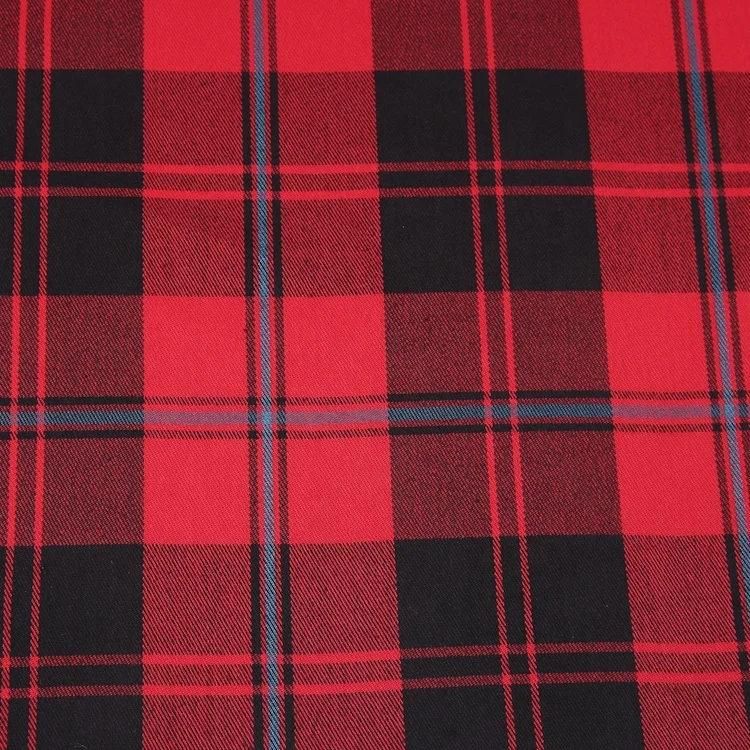 TR 285gsm woven yarn dyed red tartan fabric polyester rayon spandex red big check design plaid fabric for shirt