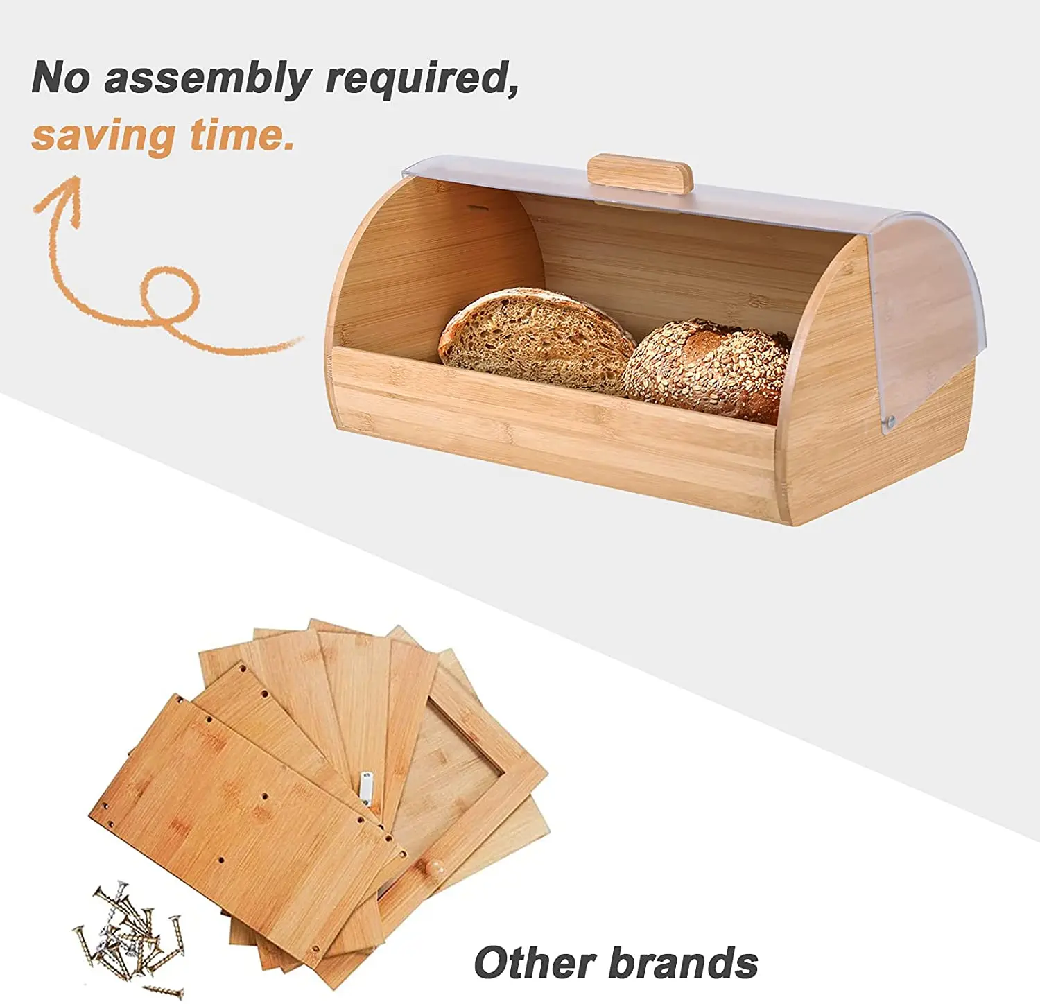 Food Safty Bamboo Retro Bread Box for Kitchen Counter Box OEM Bamboo Breadbox Roll Top
