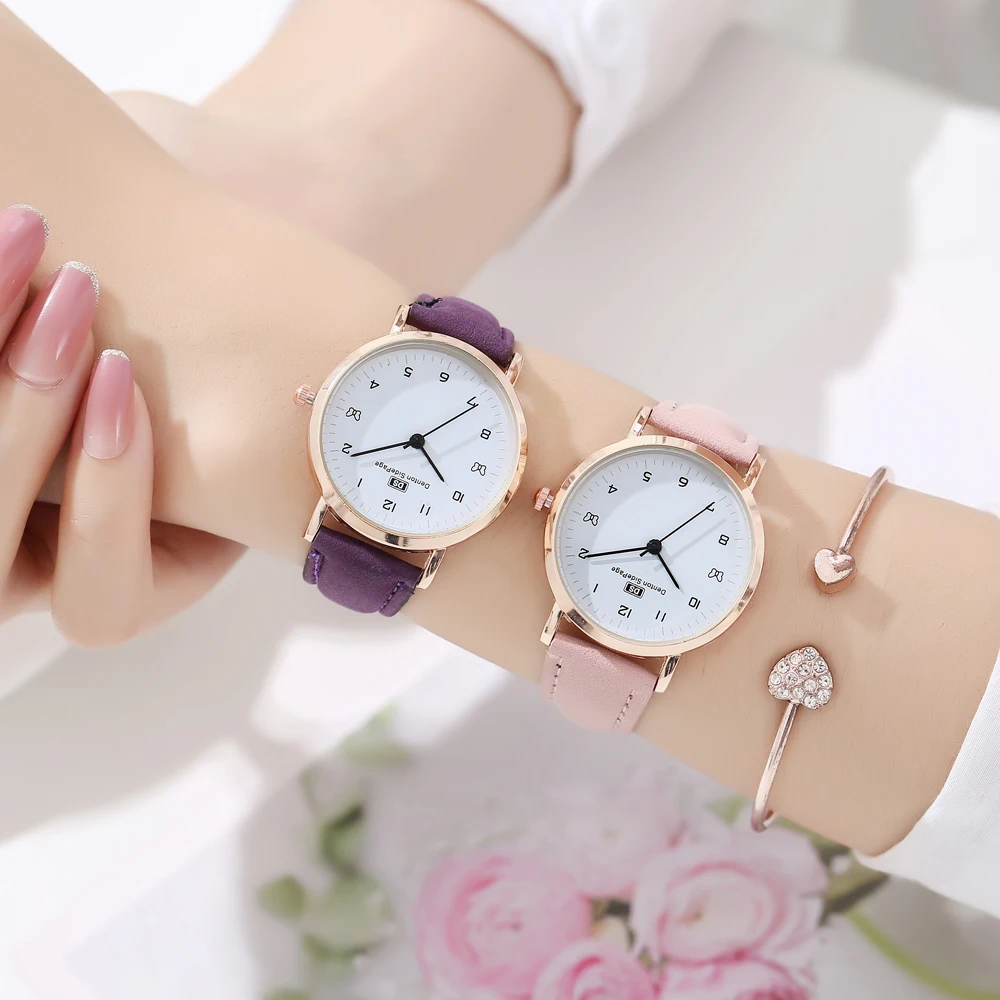 
2021 Amazon EBay Hot Sale Factory Simple Dial DS ogo lady girl Watch Leather Watch bow pattern Custom Logo reloj quartz hombre 