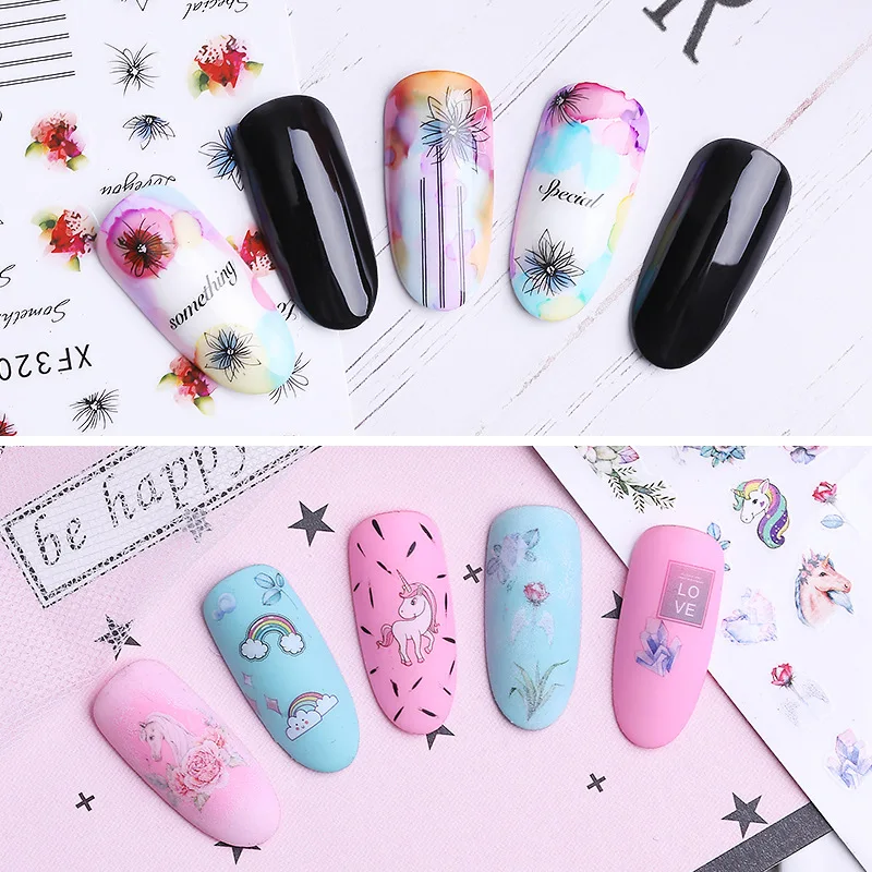 Salon  3D Nail Sticker Summer Flower Flamingo Design Stickers for Nails Adhesive DIY Manicure Slider Nail Sliders