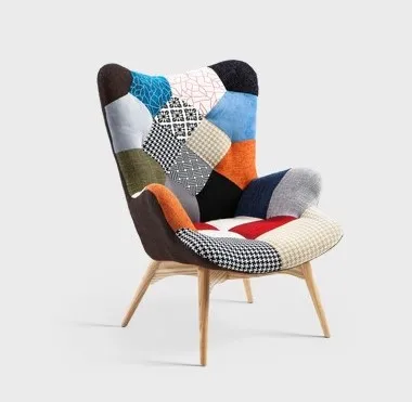 Nordic comfortable fabric sofa chair lounge chair for living room bedroom with foot rest patchwork chair