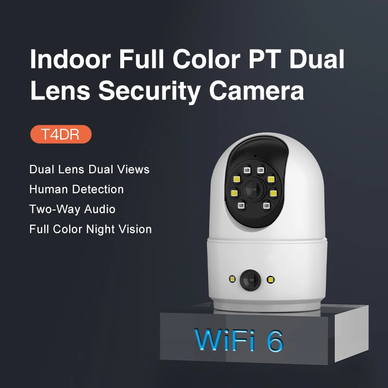Best Sales Indoor Full Color PT Camera Wifi Dual Lens 2MP CMOS Sensor Home Security Camera 2.4G Wifi Two Way Voice Alarm Camera