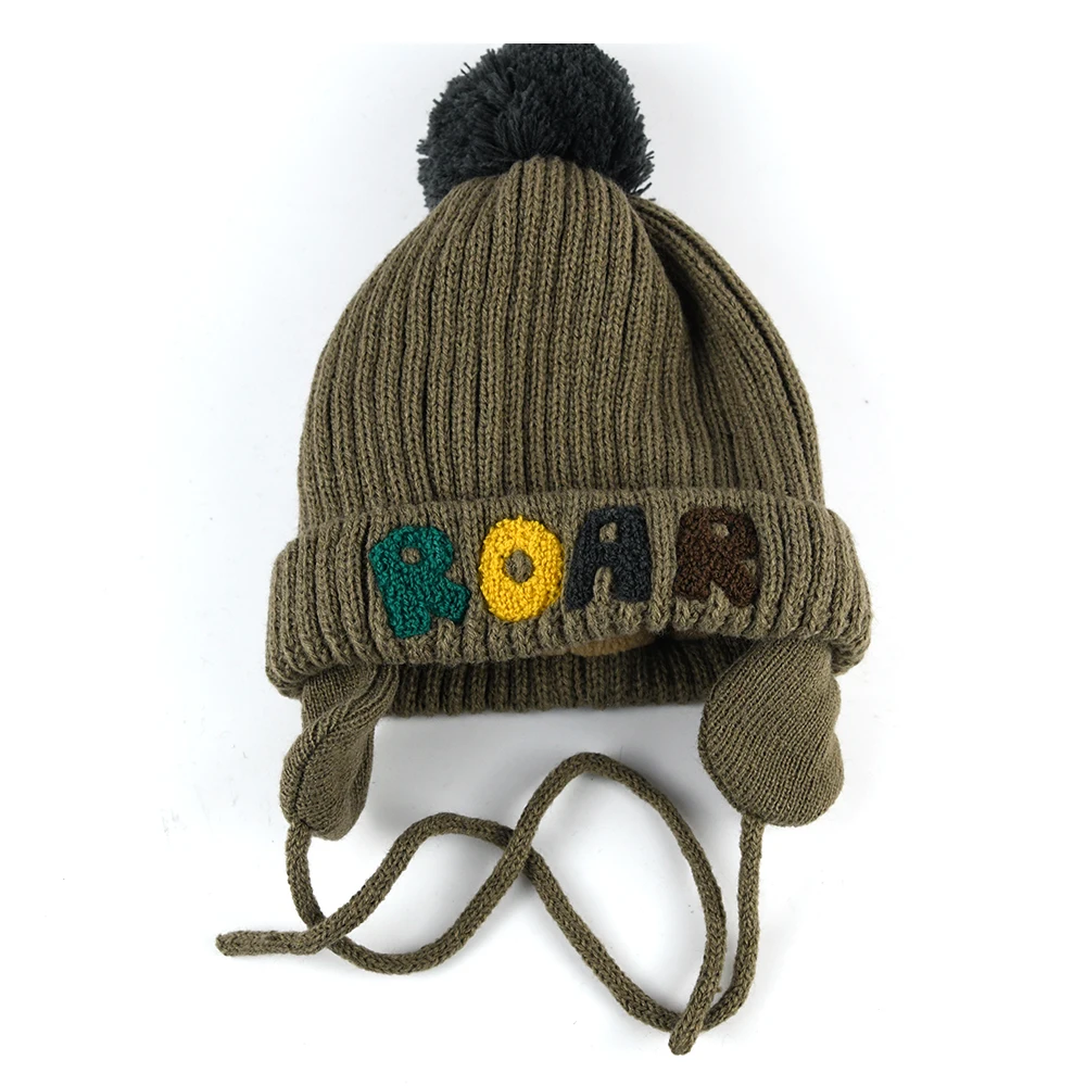Factory Wholesale Winter Warm Fashion Wool Ball Ear Protection Wool Knitted Hat For Children