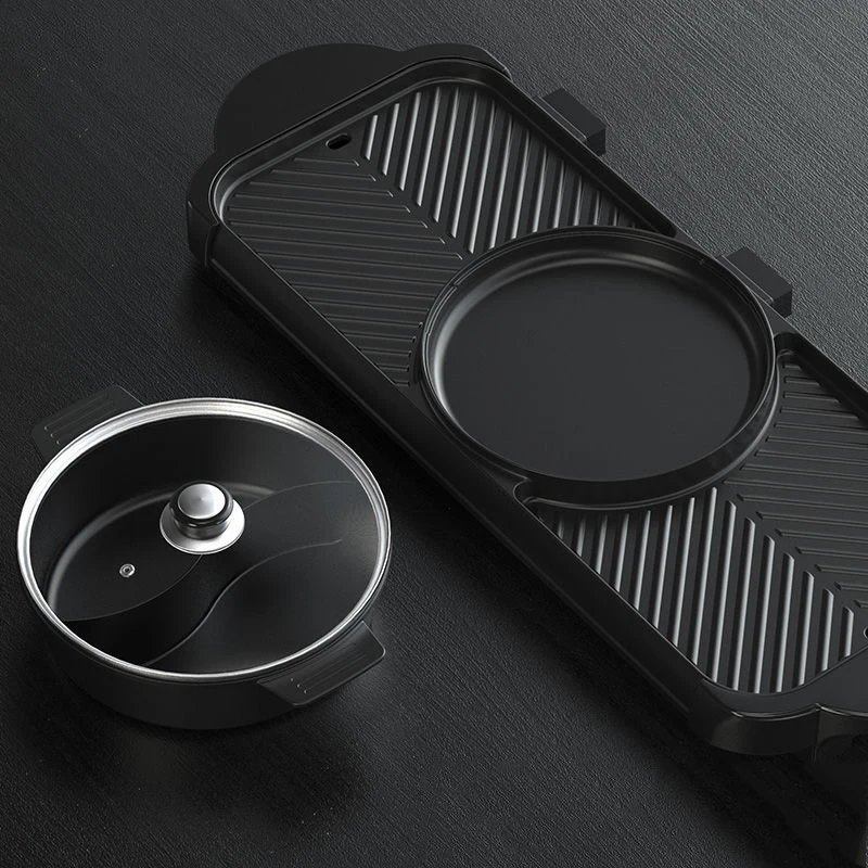 Multifunctional Korean Electric Pan Indoor Smokeless 2-in-1 BBQ & Electric Skillet And Cooking Pot electric chinese hot pot