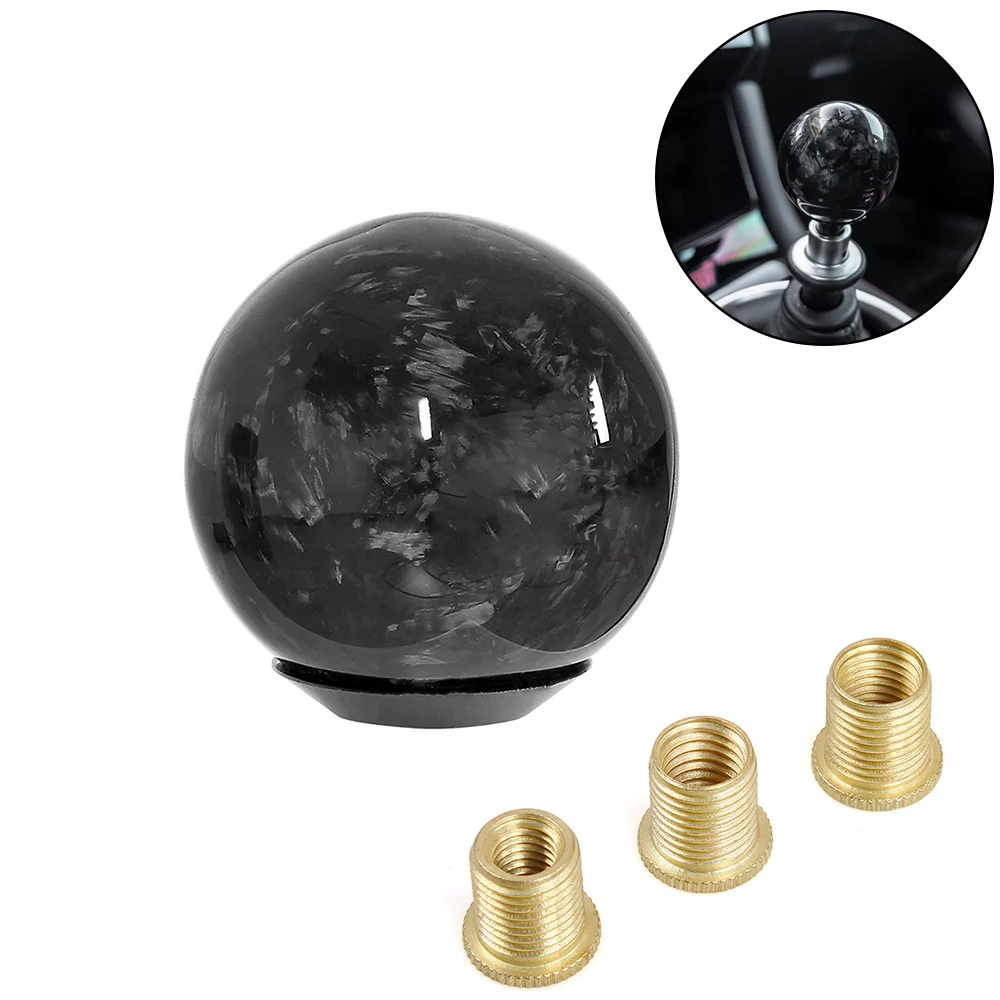 Universal Round Forged Carbon Fiber Car Gear Head Shift Knob Manual Transmission With Adapters