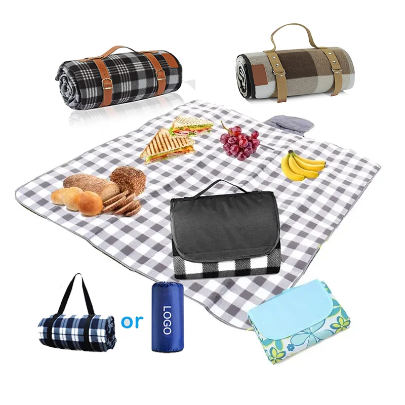 Portable Bohemian Style Custom Printed Fleece Plaid travel picnic blanket Large Folding 100% Polyester waterproof picnic blanket