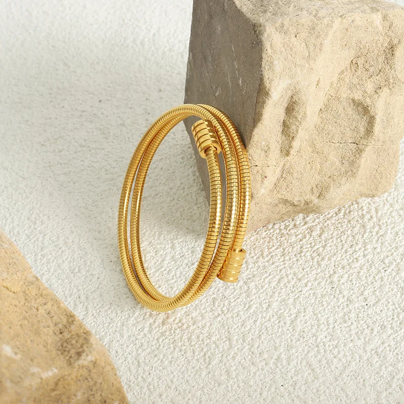 Stainless Steel Gold Plated Round Snake Chain Bracelet 3mm Shiny Bangle Bracelet