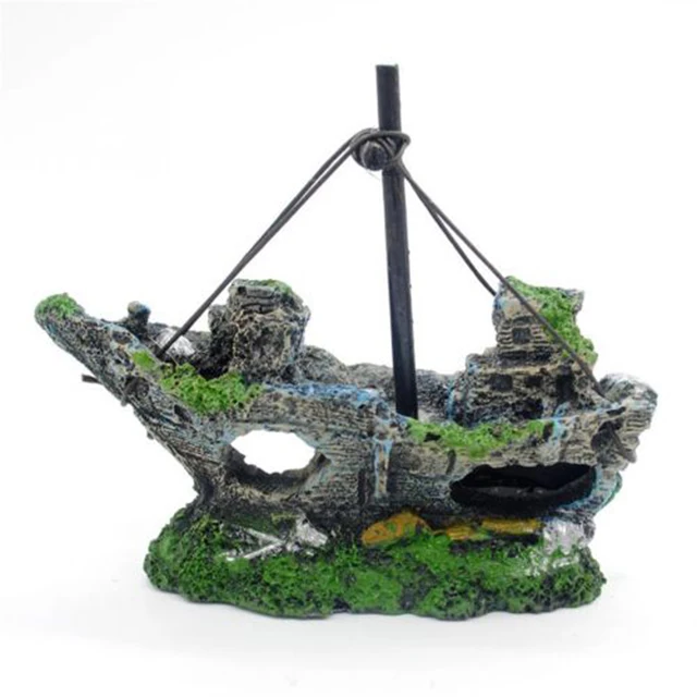 OEM Aquarium Decoration Simulation Shipwreck landscaping Resin Home Aquarium Ornament Wreck Sunk Ship Ornament