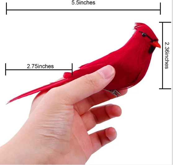 12 Packs 5.5 Inch Artificial  Clip-on Christmas Tree Wreath Ornament Decorations Christmas Red Cardinal Bird