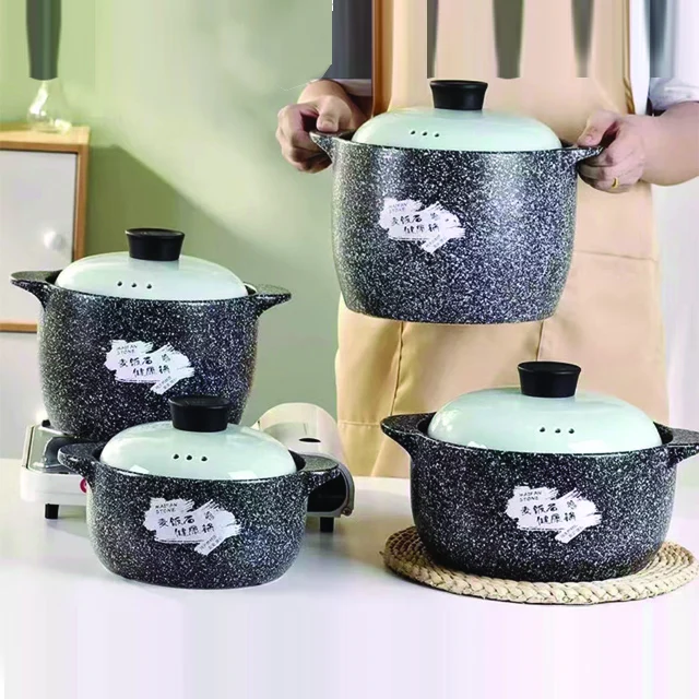 HGlass cover cooking ware supplier gas cooker dry burn soup stew pot casserole dish with lid  Maifan stone pattern