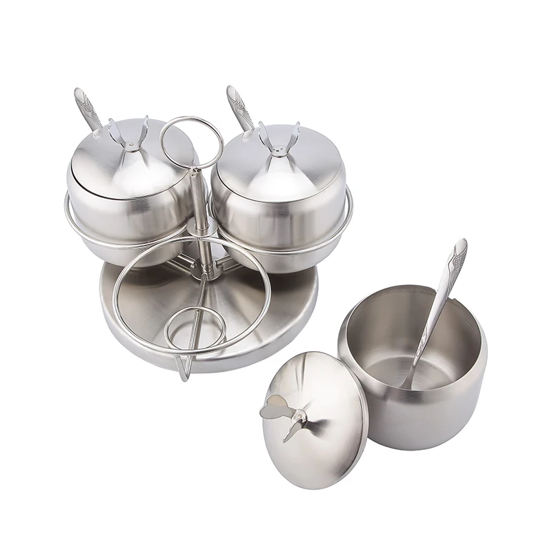 201SS Stainless Steel Lid Seasoning Jar Spice Sets Kitchen Movable Condiment Round Shape