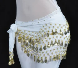 128 Coin belly dance waist ornaments cheap women chiffon hip belts golden coins belly dancing hip scarves