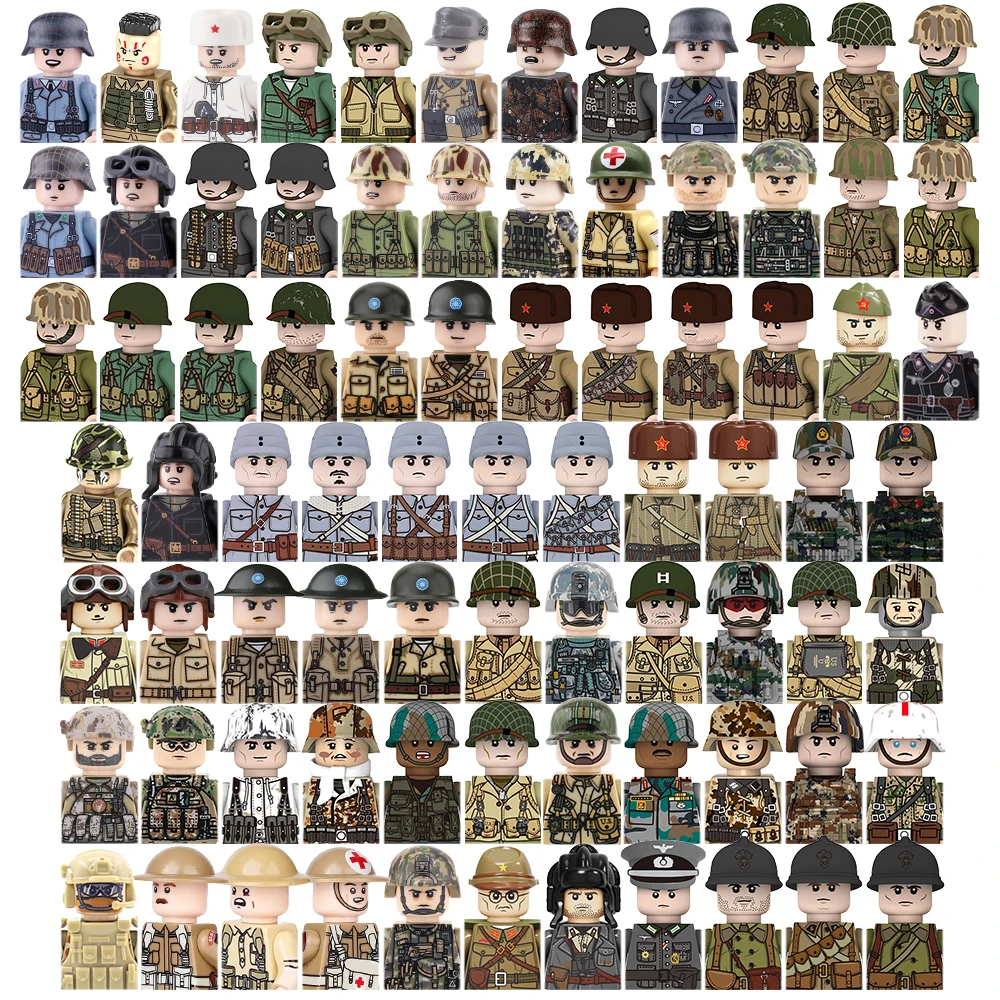 Military 1 World War II US German Italian French Japanese Soviet Soldiers Snow Tank Camo Paratrooper Building Blocks Kids Toys