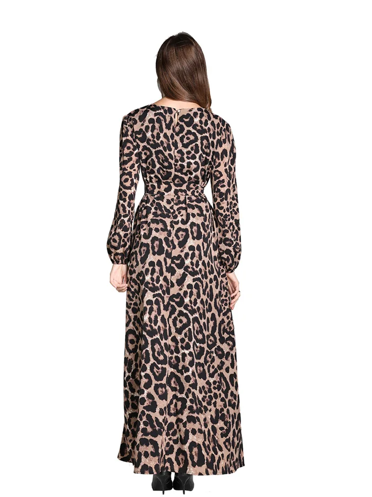 
KEYIDI Islamic Dubai Muslim Women Leopard long Dress With Belt 