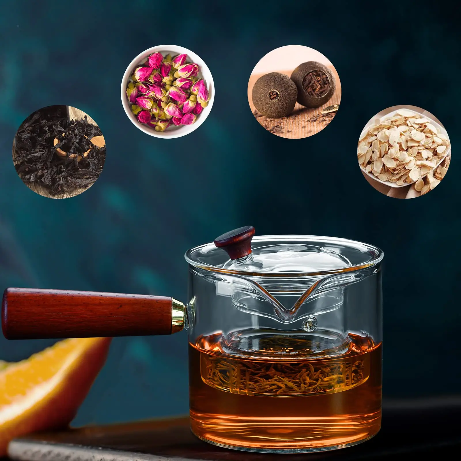 Glass Tea Ware Teapot With Infuser And Cup Mini Bamboo Handle Glass Teapot