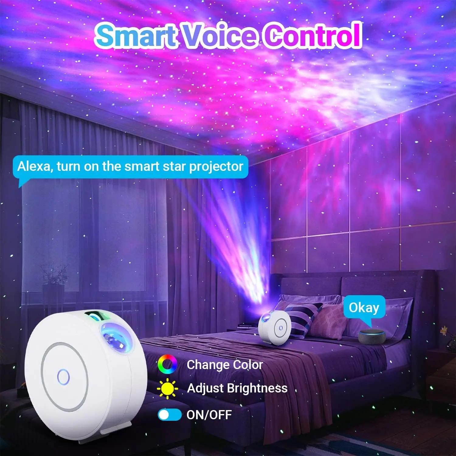 WiFi Smart Aurora Star Projector Night Light Alexa Voice Control APP Control Star Projector LED Light Kids Baby Gift