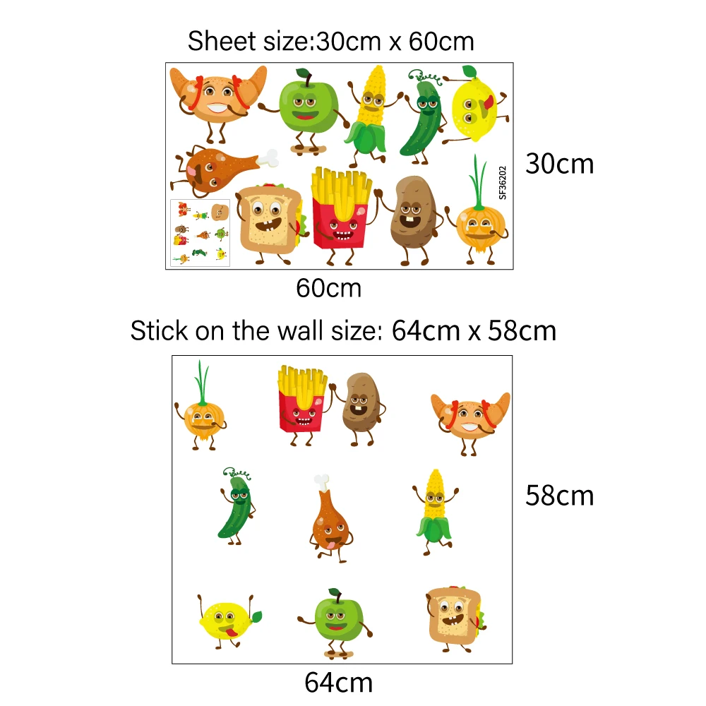 Self Adhesive Cartoon Vegetable and Fruit Wall Stickers for Kitchen