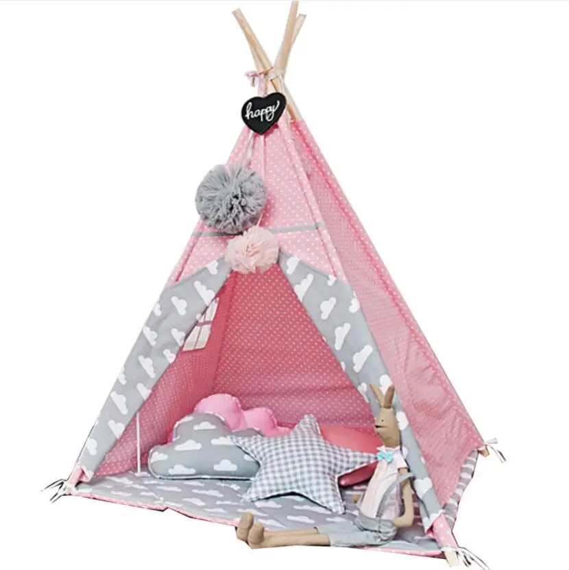 
Teepee Tent for Kids with Carry Case, Natural Cotton Canvas Teepee Play Tent, Toys for Girls/Boys Indoor & Outdoor Playing 