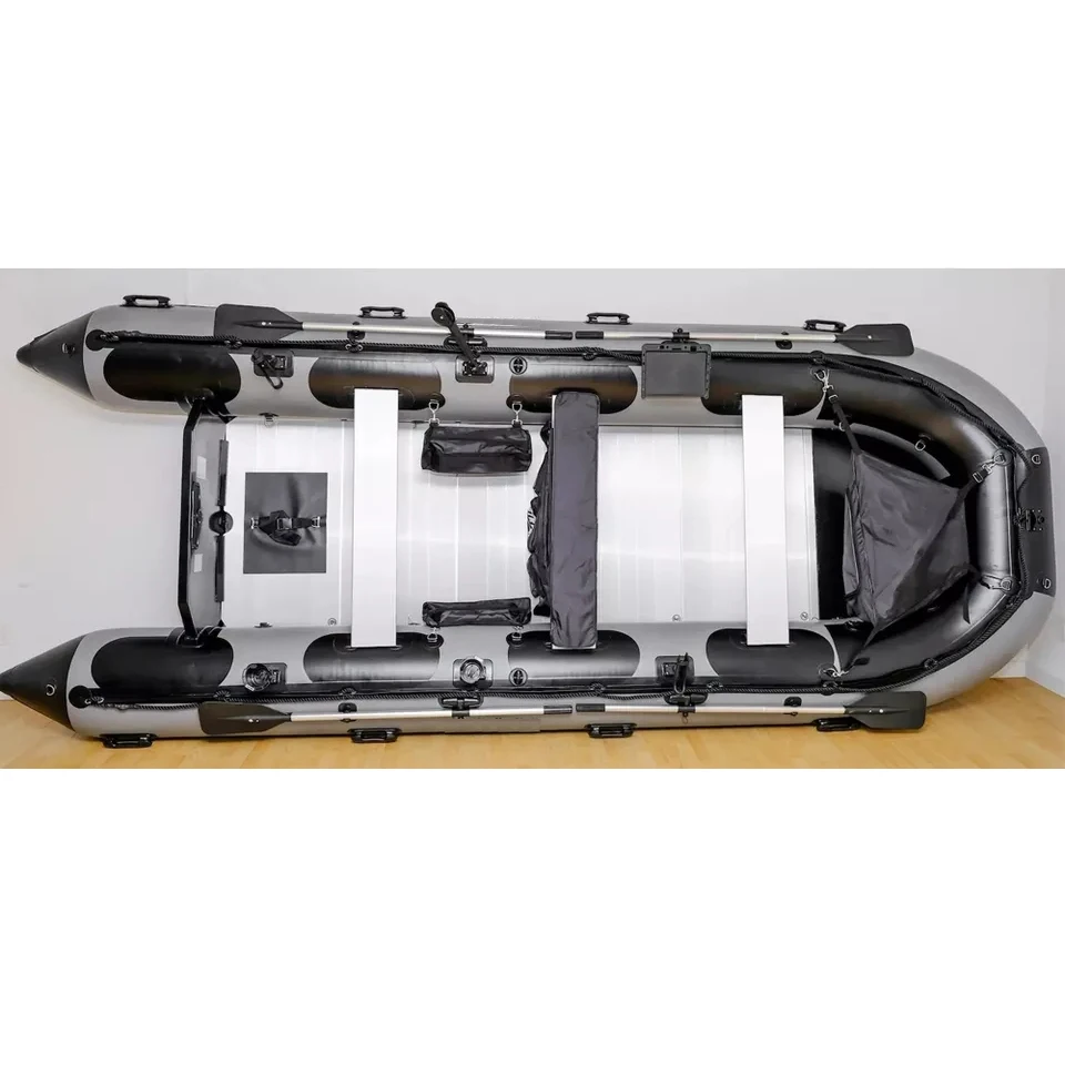New Gray Heavy-duty Foldable 14.1 ft Inflatable Boats Fishing Raft Power Boat Dinghy Boat