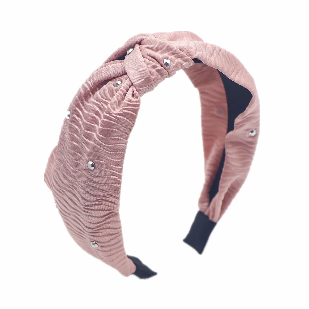 High Quality Wholesale Glammed Shiny Pink Top Knot Headbands Rhinestone Diamond Head Band Headbands For Women White