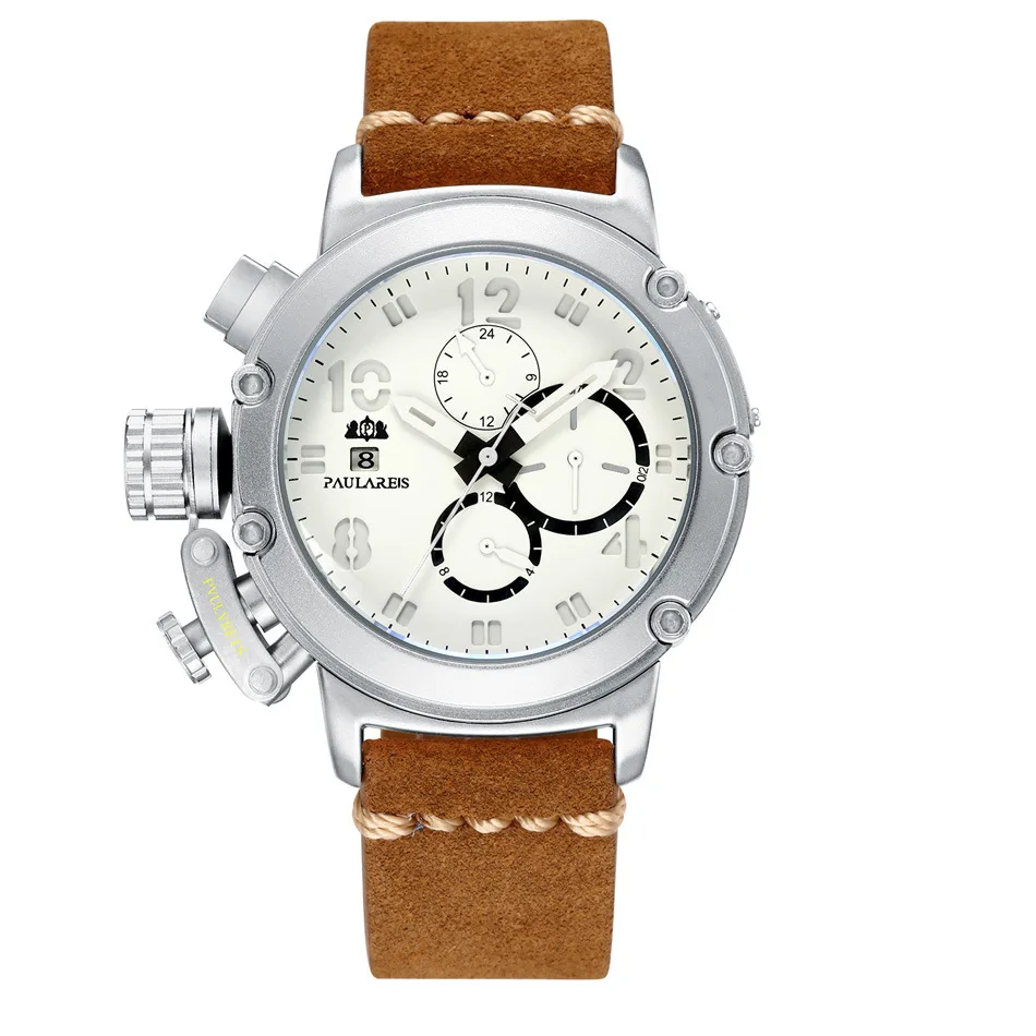 Top paulareis multifunctional rose gold date glow 24-hour luxury leather automatic mechanical men watch business style
