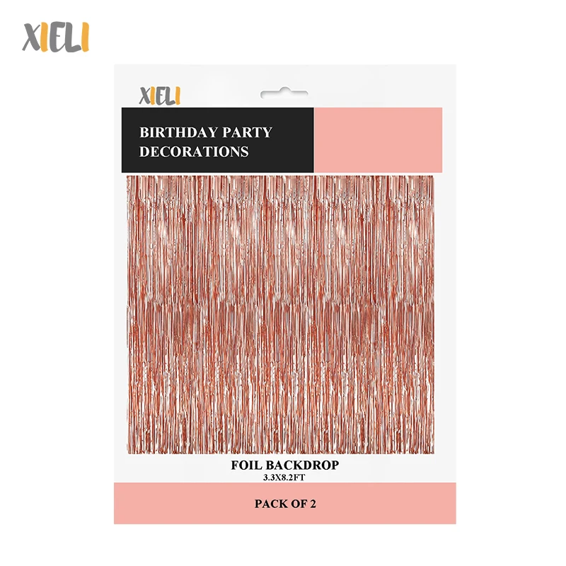 Xieli Vietnam Birthday Party Decor Rose Gold Backdrop Foil Fringe Curtain