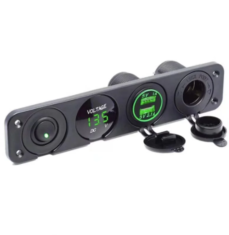 Manufacturers direct sales high-end 12v waterproof digital voltmeter switch dual USB 4 groups charger with LED indicator light