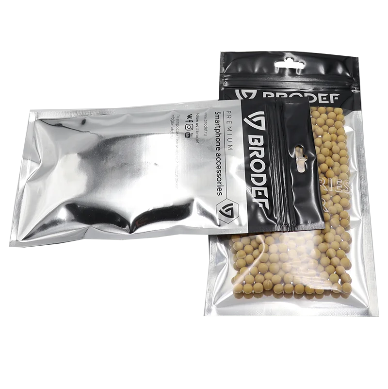 Custom Three Side Seal Pouch Clear Front Foil Back Ziplock Bags Plastic Packaging Header Bag