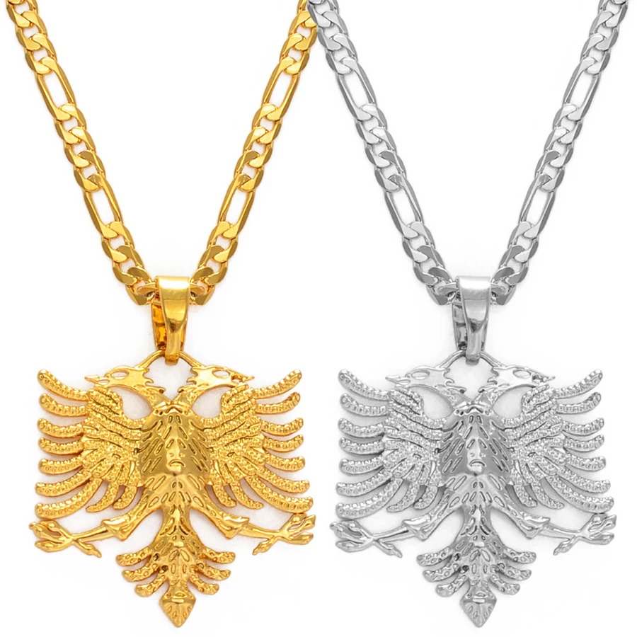 Albania Eagle Pendant Necklaces for Men Women Silver Color/Gold Color Albanian Jewelry Ethnic Gifts Kosovo #233406